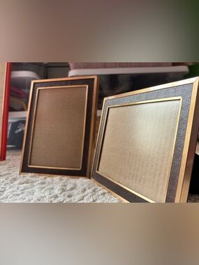 Pair of Brass / gold tone and leather text Picture Frames - Home Accents